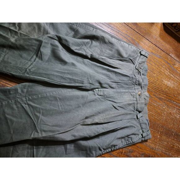 38x33 Perry Ellis America Dark Green Cotton Pleated Pants Pockets & Belt Loops - Picture 2 of 3